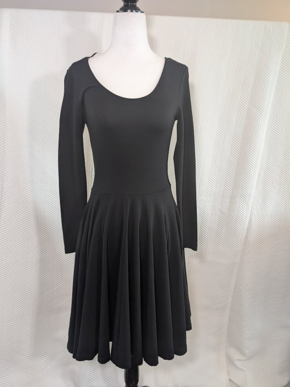 Zara Woman Fit and Flare Black Dress Scoop Back Long Sleeve Minimalist XS NWT